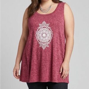 😍SHOW SPECIAL - MY STYLE Deep Pink Stretch Knit Mandala Tank Top 2X